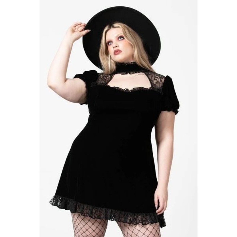 Killstar julienne keyhole dress velvet black lace trim